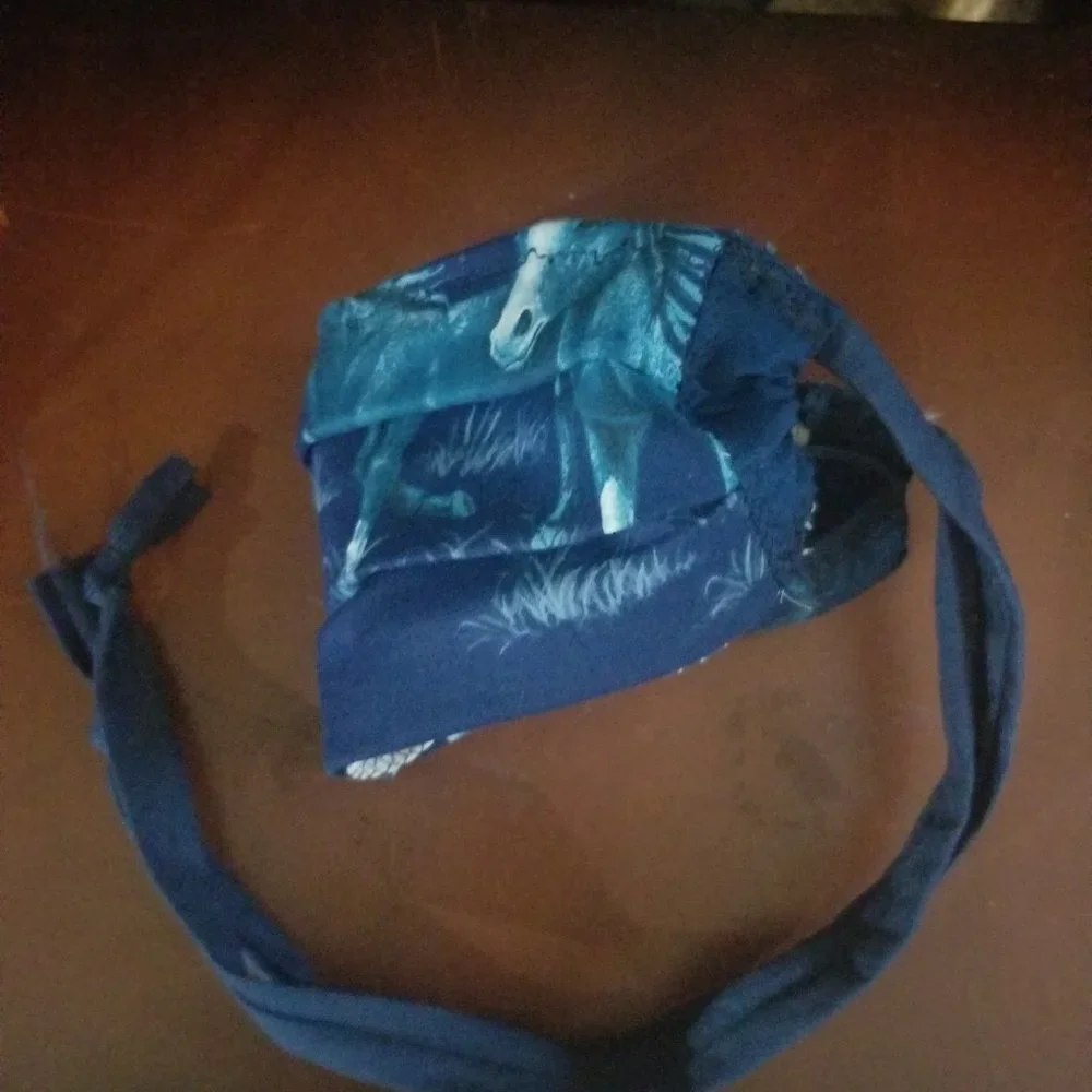 Adult Face Masks - Wilk Horses on Blue - Filter Pocket - Roomy - Breathable